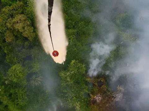 Karhutla Riau Mengganas Lagi: Api Nyala Kembali di Inhu dan Bengkalis, Helikopter Water Bombing Diterbangkan