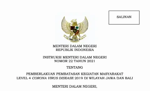 Terbitkan Aturan PPKM Level Empat Jawa – Bali, Mendagri Tekankan Penguatan 3T