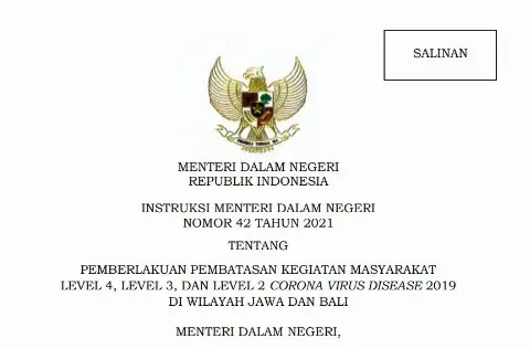 Inilah Wilayah PPKM Level 4, 3, dan 2 di Jawa-Bali Periode 14-20 September 2021