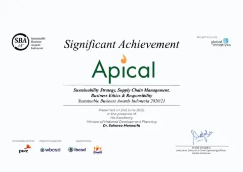 Apical Raih Lima Penghargaan pada Sustainable Business Award Indonesia 2020/2021