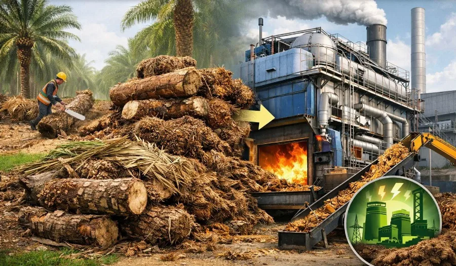 Limbah Re-Planting Sawit Jadi Energi, Batang Sawit Berpotensi Dukung BoilerBiomassa