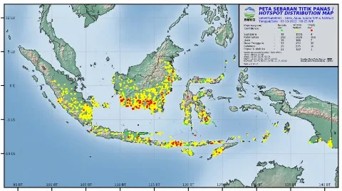 Sebanyak 1.262 Titik Panas Muncul di Sumatera